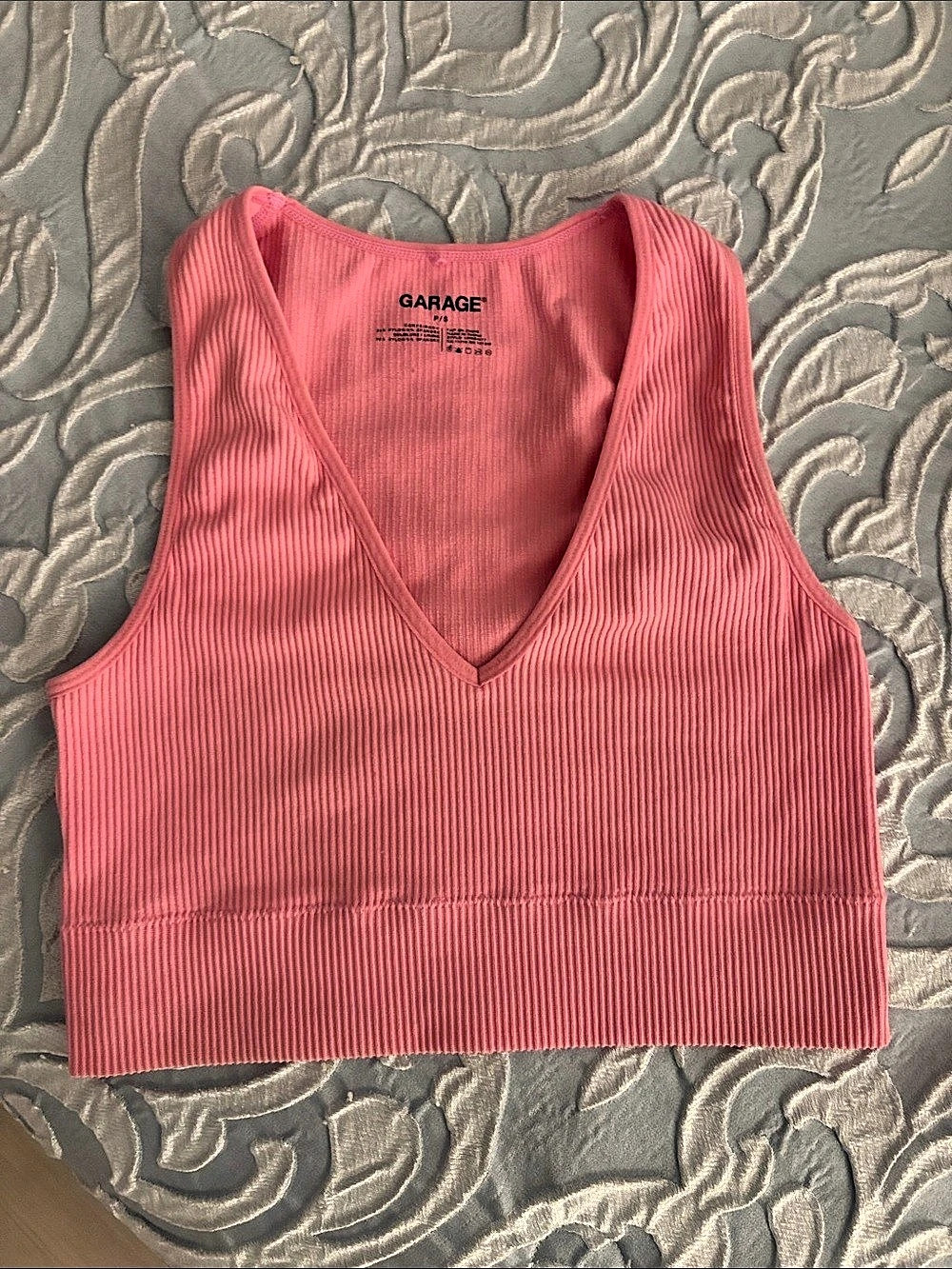 Garage Seamless V-Neck Crop Top Pink Ribbed